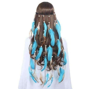 Planet Gates blue Feather Headband AWAYTR Rope Crown for Women Indian Headwear Festival Hair Accessories Summer Beach Headpieces