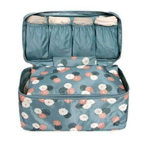 Planet Gates blue flower Travel Stroage Bag Lady Make up cosmetic Toiletries Clothes Bra organization Weekend Overnight Underwear Accessories