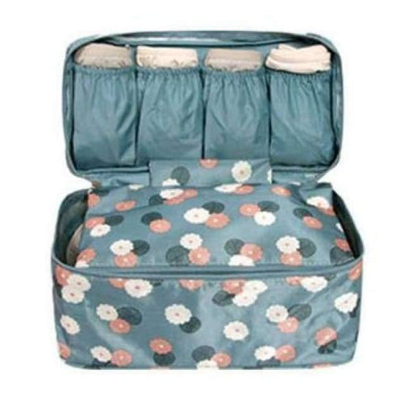 Planet Gates blue flower Travel Stroage Bag Lady Make up cosmetic Toiletries Clothes Bra organization Weekend Overnight Underwear Accessories
