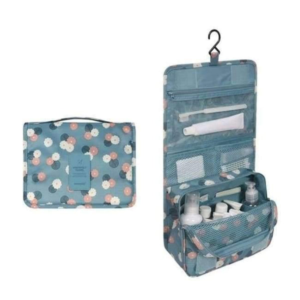 Planet Gates Blue flowers Portable Hanging Women Men Cosmetic Bag Waterproof Makeup Travel Organizer Beauty Make Up Bag Case Necessaries Cosmetics Storage