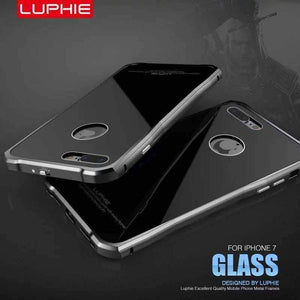 Planet Gates blue / for iphone 7 iPhone 7 Case  Luxury Aluminum Metal Frame + Tempered Backplane Back Cover For iPhone 7plus Phone Case JS0021
