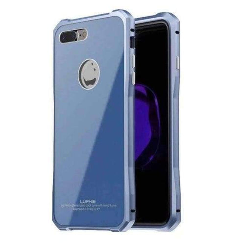 Planet Gates blue / for iphone 7 iPhone 7 Case  Luxury Aluminum Metal Frame + Tempered Backplane Back Cover For iPhone 7plus Phone Case JS0021
