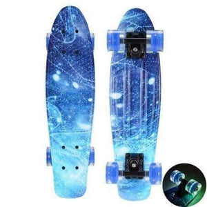 Planet Gates Blue Galaxy Flashing / China 22" Cruiser Skateboard Mini Plastic Skate Board Retro Longboard Graphic Galaxy Starry Printed Skate
