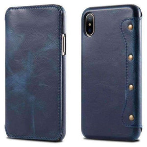 Planet Gates Blue / Genuine Leather / Case & Screen Protector Flip Leather Slim Simple Business Style Hard Back Cover Phone Case For iPhone X Case Wallet Luxury Brand For Women