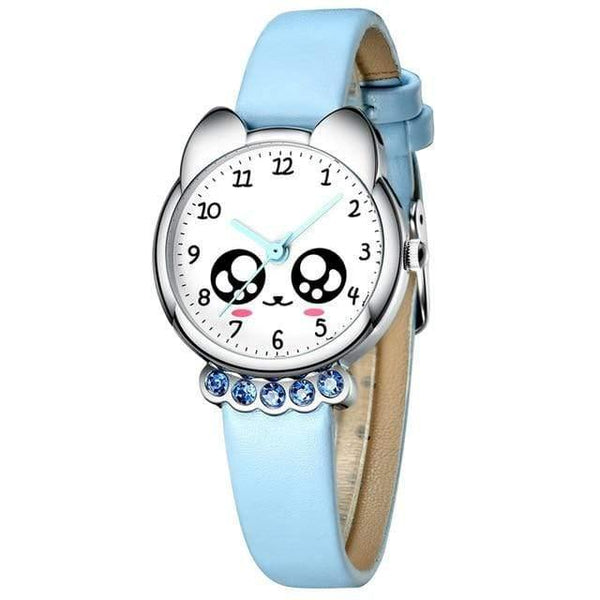 Planet Gates blue Girl Watch Kids Bling Cute Eyes Diamond Waterproof Genuine Leather Wristwatch Lovely Kid Children Watches Students Clock