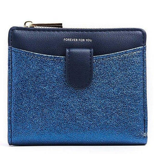Planet Gates Blue Glitter Pu Leather Women Wallet with Zipper Coin Pocket Card Holder Short Purse Ladies Small Wallet Female Carteras NEW