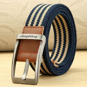 Fashion Striped Men's Belt High-quality Encrypted Canvas Hard Metal Steel Buckle Belt For Men Leather Closure Sports Belt