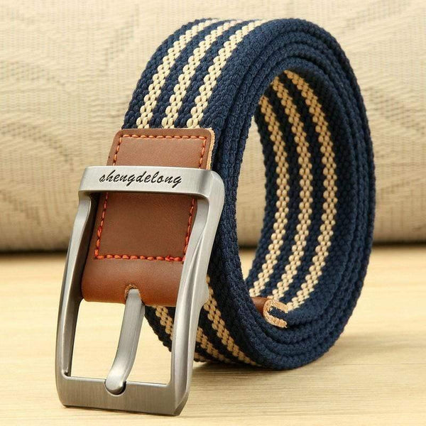 Fashion Striped Men's Belt High-quality Encrypted Canvas Hard Metal Steel Buckle Belt For Men Leather Closure Sports Belt
