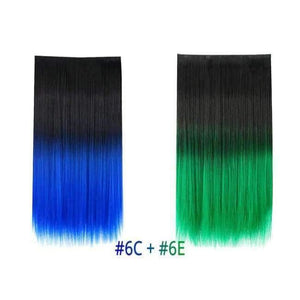 Planet Gates Blue-Green / 22inches 22" Rainbow Straight Hairpieces 5 Clips in Hair Extensions One Piece Pink Purple Ombre Synthetic Wigs For Women Heat Resistant