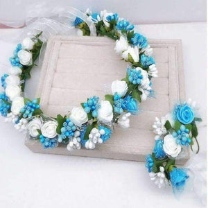 Planet Gates Blue Handmade festival hair ribbon flower hair accessories artificial floral women girl wedding headband crown garland handwrist sets