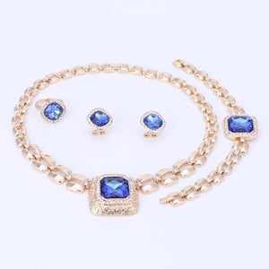 Planet Gates Blue Jewelry Sets For Women Dress Accessories Gold Color Crystal Wedding Bridal Necklace Earrings Bracelet Ring Sets