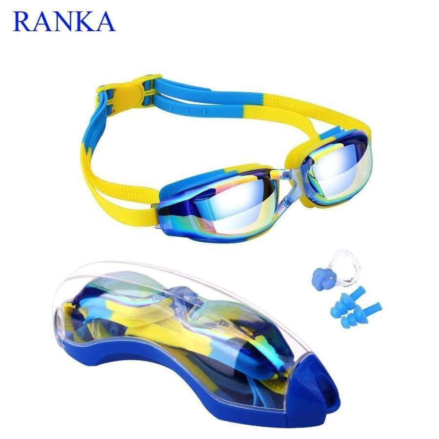 Planet Gates Blue Kids Swimming goggles Anti-Fog UV Protection Swim Glasses with Case,Nose Clip,Earplugs for Boys Girls training in swimming pool