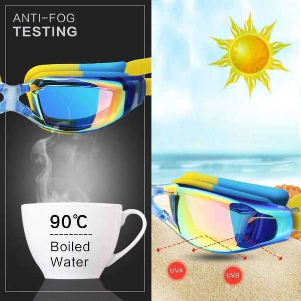 Planet Gates Blue Kids Swimming goggles Anti-Fog UV Protection Swim Glasses with Case,Nose Clip,Earplugs for Boys Girls training in swimming pool