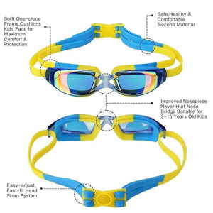 Planet Gates Blue Kids Swimming goggles Anti-Fog UV Protection Swim Glasses with Case,Nose Clip,Earplugs for Boys Girls training in swimming pool