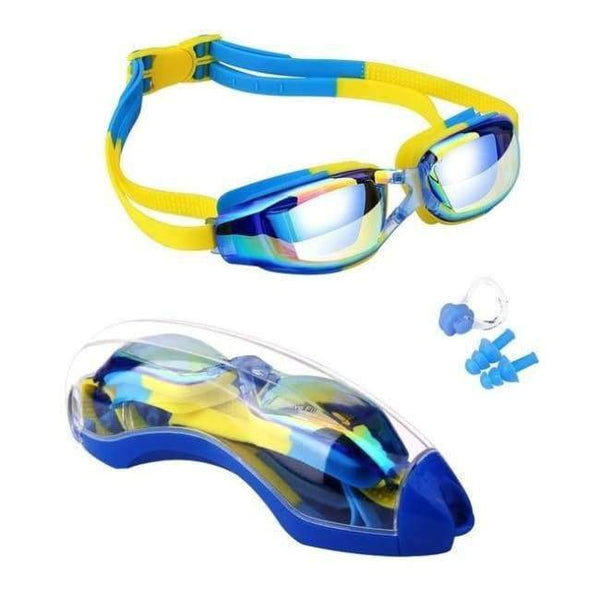 Planet Gates Blue Kids Swimming goggles Anti-Fog UV Protection Swim Glasses with Case,Nose Clip,Earplugs for Boys Girls training in swimming pool