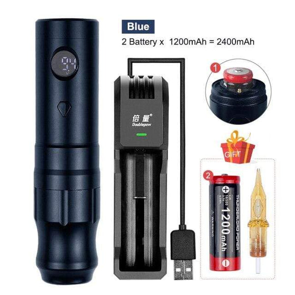 Planet Gates Blue Kit 1 Wireless Tattoo Machine Pen Rotary Tattoo Eyebrow Machine for Body Art Wireless Tattoo Pen Professional Coreless Motor