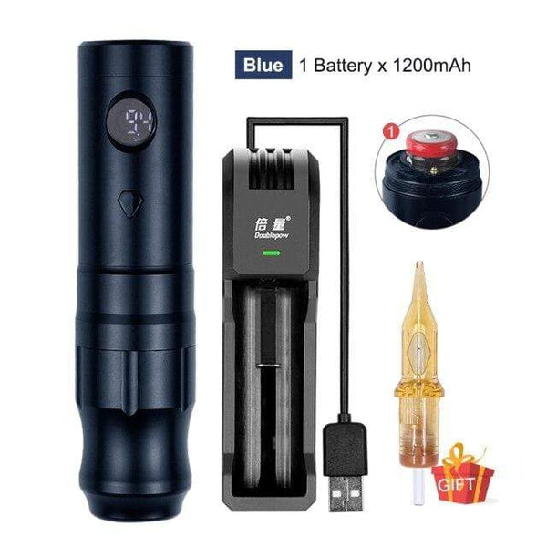 Planet Gates Blue Kit 2 Wireless Tattoo Machine Pen Rotary Tattoo Eyebrow Machine for Body Art Wireless Tattoo Pen Professional Coreless Motor