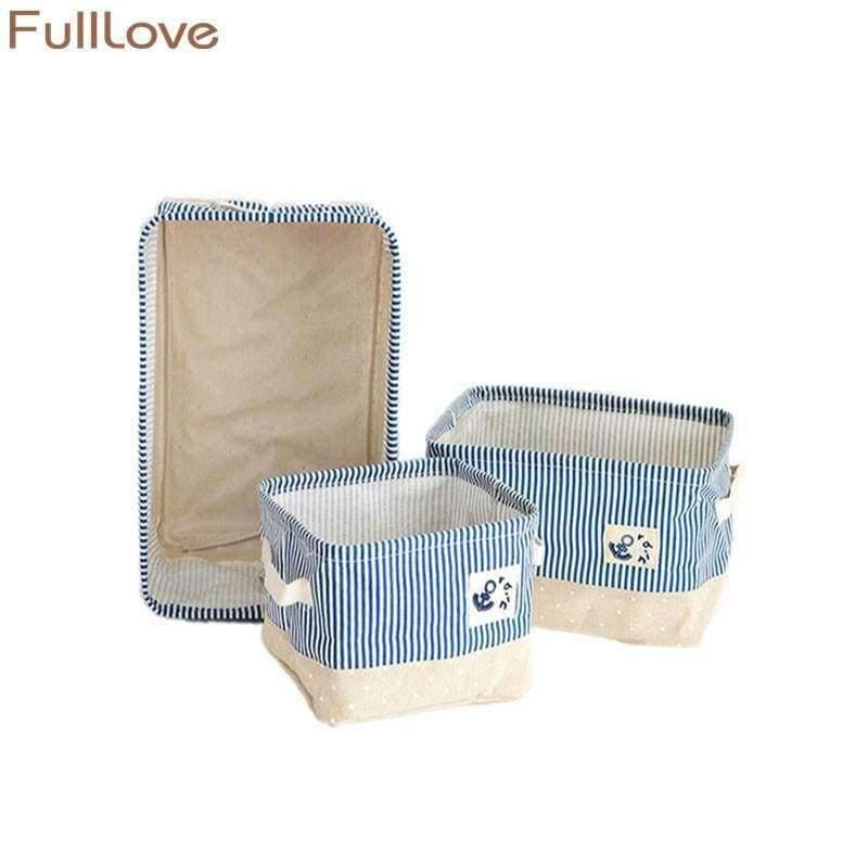 Planet Gates Blue / L Blue Striped Storage Basket for Books Toys Clothing Organizer Cotton Folding Laundry Basket Home Storage & Organization