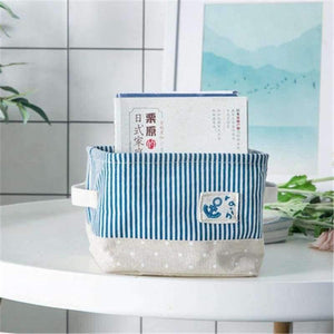 Planet Gates Blue / L Blue Striped Storage Basket for Books Toys Clothing Organizer Cotton Folding Laundry Basket Home Storage & Organization