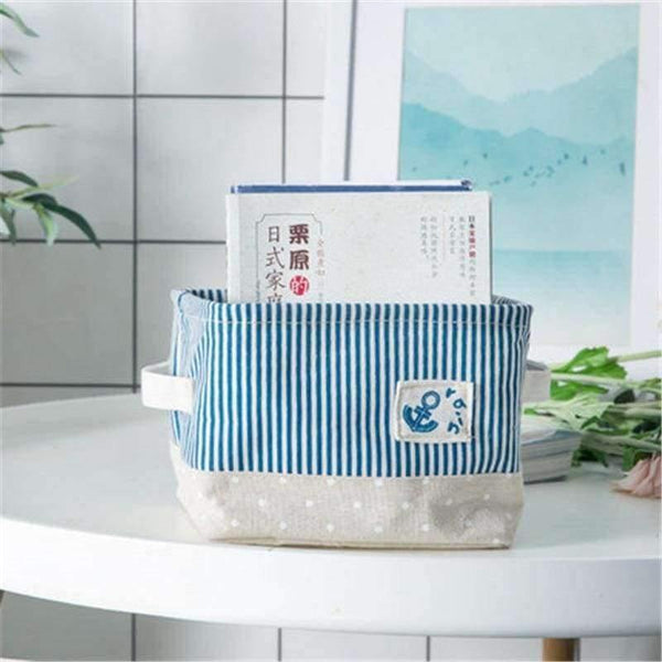 Planet Gates Blue / L Blue Striped Storage Basket for Books Toys Clothing Organizer Cotton Folding Laundry Basket Home Storage & Organization