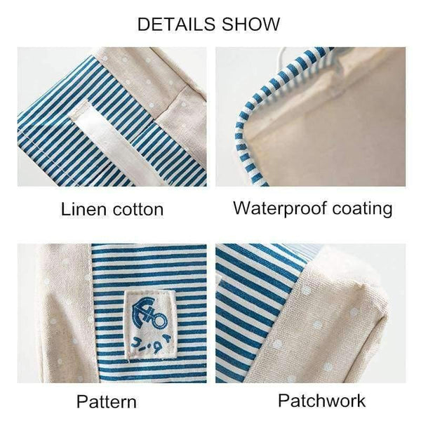 Planet Gates Blue / L Blue Striped Storage Basket for Books Toys Clothing Organizer Cotton Folding Laundry Basket Home Storage & Organization