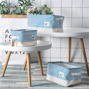 Planet Gates Blue / L Blue Striped Storage Basket for Books Toys Clothing Organizer Cotton Folding Laundry Basket Home Storage & Organization