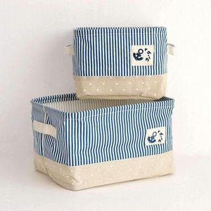 Planet Gates Blue / L Blue Striped Storage Basket for Books Toys Clothing Organizer Cotton Folding Laundry Basket Home Storage & Organization