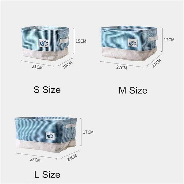 Planet Gates Blue / L Blue Striped Storage Basket for Books Toys Clothing Organizer Cotton Folding Laundry Basket Home Storage & Organization