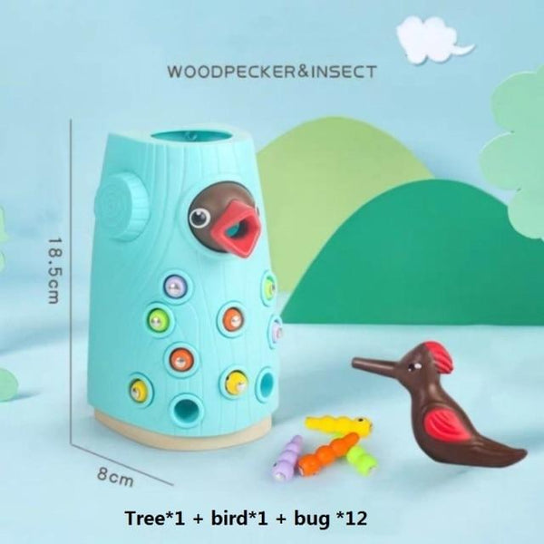 Planet Gates Blue L Family Toys Woodpecker Magnetic Catch the Worm Animal Feeding Game Small Birds Children Educate Fishing Toys Set Kids Gift Kit
