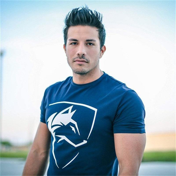 Men Cotton Short Sleeve T-shirt  Casual Print Slim T Shirt Male Gyms Fitness Bodybuilding Crossfit Brand Tee Tops