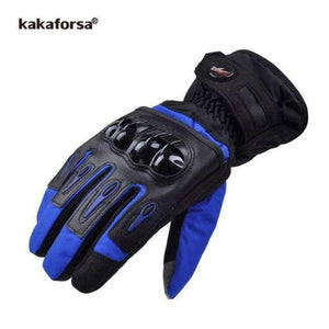 Planet Gates Blue / L Men Leather Skiing Gloves Touch Screen Warm Thick Ski Gloves Outdoor Waterproof Motorcycle Riding Snow Snowboard Glove