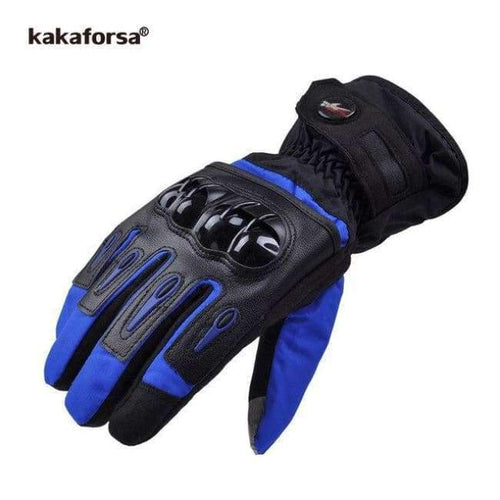 Planet Gates Blue / L Men Leather Skiing Gloves Touch Screen Warm Thick Ski Gloves Outdoor Waterproof Motorcycle Riding Snow Snowboard Glove
