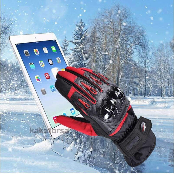 Planet Gates Blue / L Men Leather Skiing Gloves Touch Screen Warm Thick Ski Gloves Outdoor Waterproof Motorcycle Riding Snow Snowboard Glove