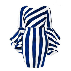 Planet Gates blue / L Misshow 6XL Plus Size Flare Sleeve Women Bodycon Dress Oversized Striped Short Dress Long Sleeve Sheath Dress Women Robe Femme