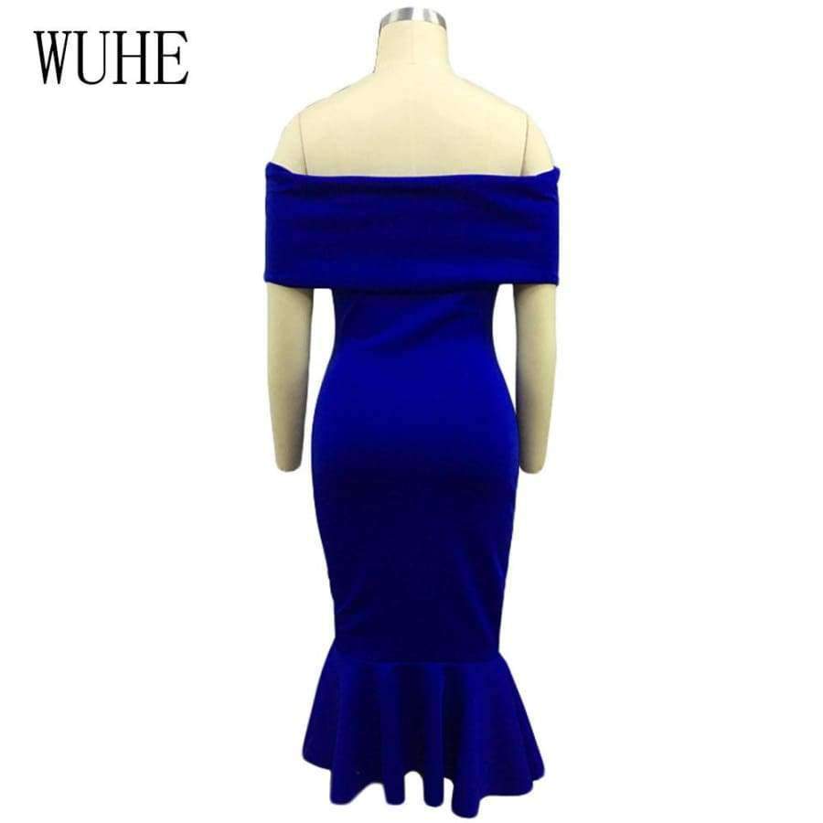 Planet Gates Blue / L MIXI Vestidos 2018 Elegant Party Dress Women Blue Red Black Bow Cape Off Shoulder Mermaid Dress Vintage Ruffles Bodycon Dresses