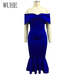 Planet Gates Blue / L MIXI Vestidos 2018 Elegant Party Dress Women Blue Red Black Bow Cape Off Shoulder Mermaid Dress Vintage Ruffles Bodycon Dresses