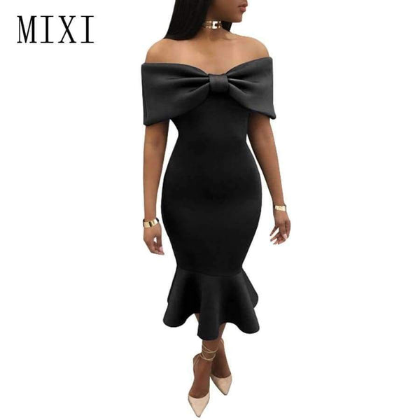 Planet Gates Blue / L MIXI Vestidos 2018 Elegant Party Dress Women Blue Red Black Bow Cape Off Shoulder Mermaid Dress Vintage Ruffles Bodycon Dresses