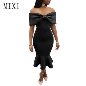 Planet Gates Blue / L MIXI Vestidos 2018 Elegant Party Dress Women Blue Red Black Bow Cape Off Shoulder Mermaid Dress Vintage Ruffles Bodycon Dresses