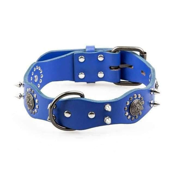 Planet Gates Blue / L Pet Dog Collar Genuine Leather Retro Style Sharp Spiked Studded For Medium Large Breeds Pitbull Pet Products Acessorios