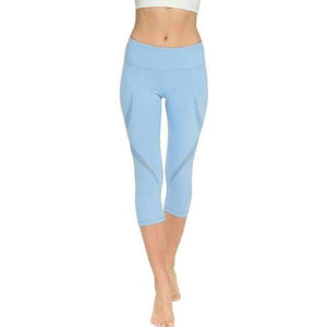 Planet Gates Blue / L Sexy Calf Length Pant Fitness Mesh T Splice Sports Yoga Running Gym Tights Breathable Soft Slim Leggings with Inner Pocket