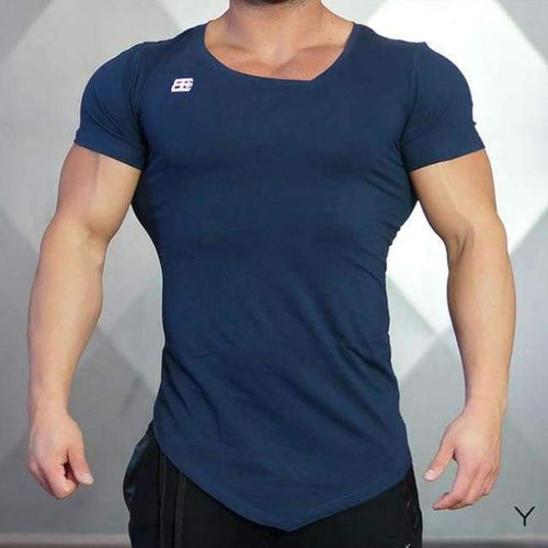 Planet Gates Blue / L Sport Shirt Men Slim Fit Compression Top Short Sleeve V-neck Men's Running T-Shirts Gym Training Sportswear