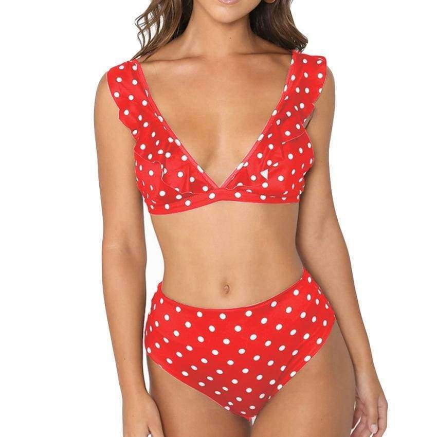 Planet Gates Blue / L Swimwear 6 Color Sexy Dot Ruffles Two Pieces Bikini Swimsuit Casual Bathing Tops for Summer Beach Party 18May10