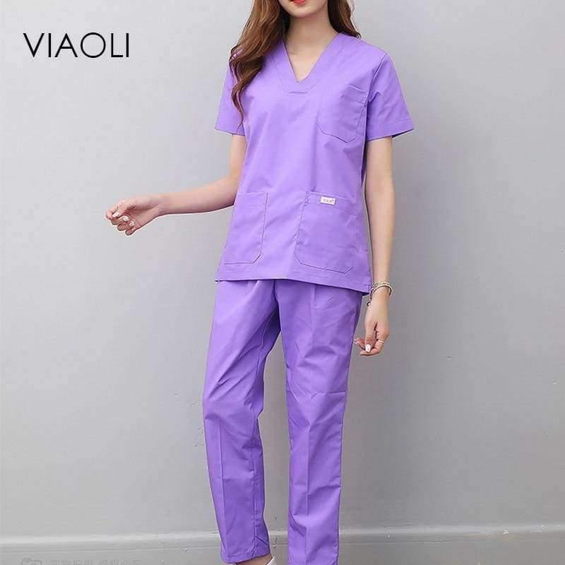 Planet Gates Blue / L Women and men Medical Uniforms Nursing Scrubs Clothes Short Sleeve coat Doctor Clothing  Brush hand clothing v-collar