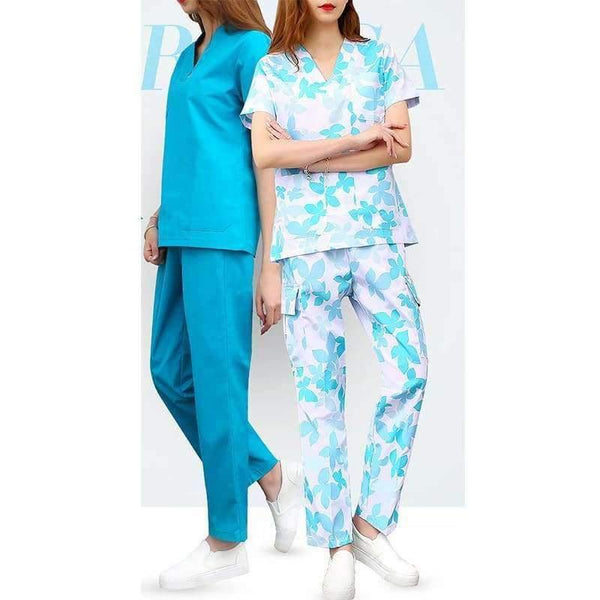 Planet Gates Blue / L Women and men Medical Uniforms Nursing Scrubs Clothes Short Sleeve coat Doctor Clothing  Brush hand clothing v-collar