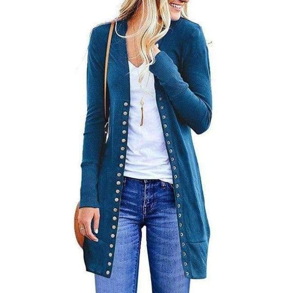 Planet Gates blue / L Women Casual Long Cardigan Coat Female 2018 Autumn Long Sleeve Solid Black Elegant Slim Knitted Casual Sweater Jacket