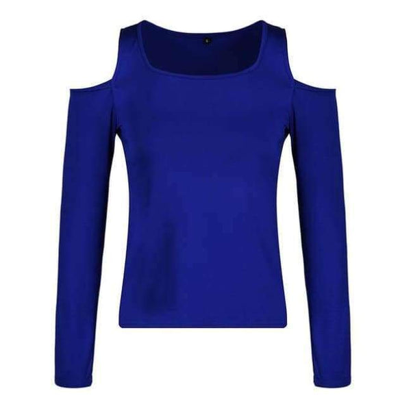 Planet Gates Blue / L Women tops & tees Autumn Long Sleeve t-shirt feminina Casual Slim Solid Off Shoulder Top Shirt  Female 2018 Femme tshirt