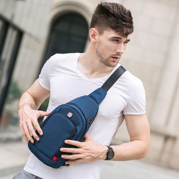 Planet Gates Blue large Crossbody Bags for Men Messenger Chest Bag Pack Casual Bag Waterproof Nylon Single Shoulder Strap Pack  New Fashion