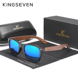 Planet Gates Blue Leather case / China / Original Polarized KINGSEVEN New Black Walnut Sunglasses Wood Polarized Sunglasses Men's Glasses Handmade UV400 Protection Eyewear Retro Wooden Box