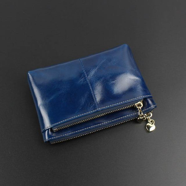 Planet Gates Blue Leather Wallets Coin With Zipper Solid Women Wallet Genuine Cow Leather Small Luxury Brand Female Purse Fashion