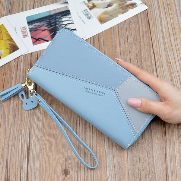 Planet Gates Blue Leather Wallets Women Long Zipper Coin Purses Tassel Design Clutch Wallets Female Money Bag Credit Card Holder